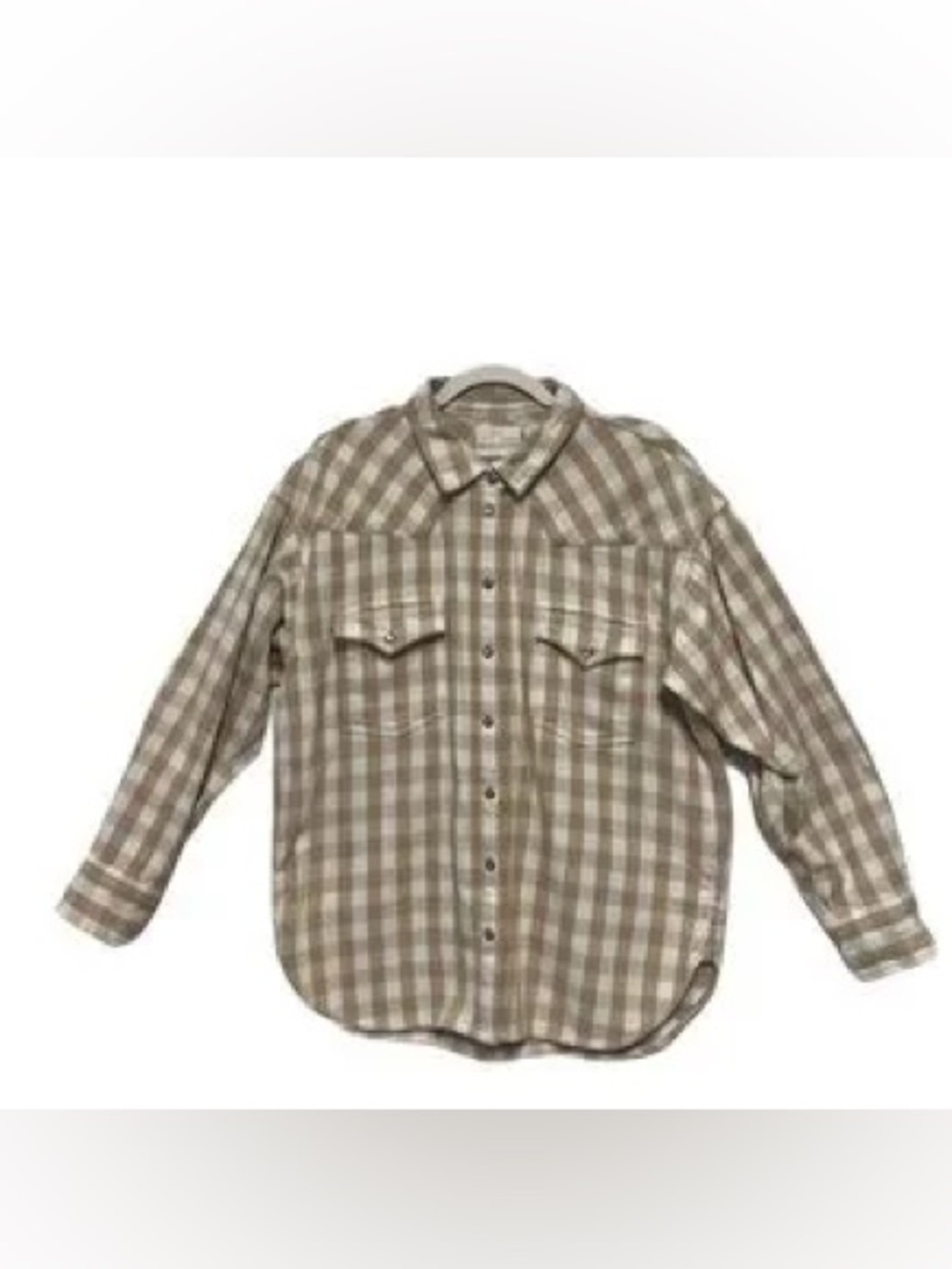 J. Crew Tan Checkered Pearl Snap Cotton Women's Button Down Shacket Shirt